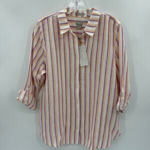 New CHICO's Linen Shirt Women Size 1 / US M Button Front  Lightweight 3/4 Sleeve